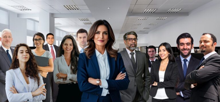 The CEO of Auxilium Professionals consultancy firm standing with her teammate at the Auxilium Professionals office.